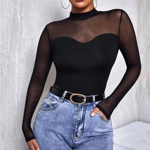 Mesh black long sleeve top